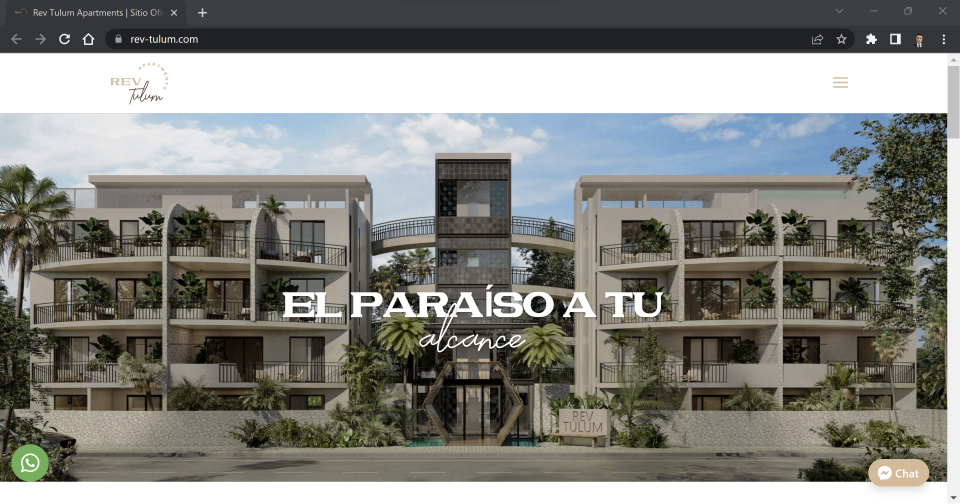 Página Web de Rev Tulum Apartments